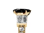 Channel-Set Engagement Ring Setting for Fancy Black Pear-Shaped Center with Baguette Band and Prong Head in Yellow Gold