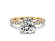 Solitaire Engagement Ring Setting for Heart-Shaped Center with Fine Pave Band and Prong Head in Yellow Gold