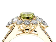 Halo Engagement Ring Setting for Fancy Yellow Emerald Cut Center with Two-Strand Split Shank and Prong Head in Yellow Gold