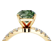 Open Basket Engagement Ring Setting for Fancy Green Cushion Cut Center with Pave Band and Prong Head in Yellow Gold