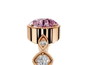 Vintage Station Engagement Ring Setting for Fancy Pink Round Cut Center with Accents and Prong Head in Rose Gold