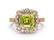 Milgrain Halo Engagement Ring Setting for Fancy Yellow Asscher Cut Center with Bezel Point Accents and Prong Head in Rose Gold