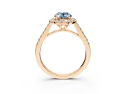Halo Engagement Ring Setting for Fancy Blue Oval Center with Raised Halo, Pave Band and Prong Head in Rose Gold