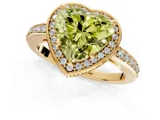 Halo Engagement Ring Setting for Fancy Yellow Heart-Shaped Center with Metal-Rimmed Halo, Pave Band and Prong Head in Yellow Gold