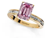 Solitaire Engagement Ring Setting for Fancy Pink Emerald Cut Center with Channel Baguette Band and Prong Head in Yellow Gold