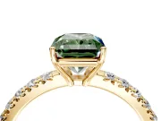 Solitaire Engagement Ring Setting for Fancy Green Radiant Cut Center with Large Accent Band and Prong Head in Yellow Gold