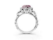 Halo Engagement Ring Setting for Fancy Pink Heart-Shaped Center with Open Scroll Shoulders and Prong Head in White Gold