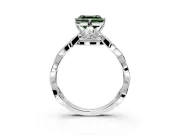Solitaire Engagement Ring Setting for Fancy Green Asscher Cut Center with Accented Twist Band and Leaf Prong Head in Platinum