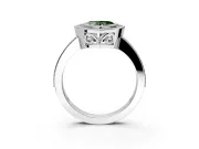 Halo Engagement Ring Setting for Fancy Green Heart-Shaped Center with Milgrain Halo, Pave Band and Prong Head in Sterling Silver
