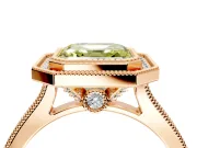 Halo Engagement Ring Setting for Fancy Yellow Asscher Cut Center with Milgrain Pave Band and Bezel Head in Rose Gold