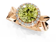 Halo Engagement Ring Setting for Fancy Yellow Round Cut Center with Floral Band and Prong Head in Rose Gold