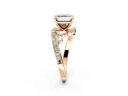 Solitaire Engagement Ring Setting for Asscher Cut Center with Pave Bypass Twist Band and Prong Head in Rose Gold