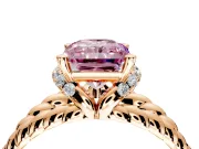 Halo Engagement Ring Setting for Fancy Pink Radiant Cut Center with Rope Twist Split Shank and Prong Head in Rose Gold
