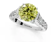 Solitaire Engagement Ring Setting for Fancy Yellow Round Cut Center with Pave Cathedral Shoulders and Prong Head in Platinum