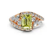Halo Engagement Ring Setting for Fancy Yellow Emerald Cut Center with Marquise and Pave Bypass Band and Prong Head in Rose Gold
