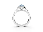 Halo Engagement Ring Setting for Fancy Blue Marquise Center with Narrow Pave Split Shank and Prong Head in Sterling Silver