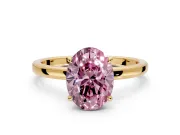 Hidden Halo Engagement Ring Setting for Fancy Pink Oval Center with Plain Band and Tall Prong Head in Yellow Gold