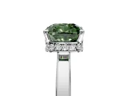 Hidden Halo Engagement Ring Setting for Fancy Green Cushion Cut Center with Wide Flat Plain Band and Prong Head in Platinum