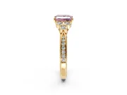 Cluster Engagement Ring Setting for Fancy Pink Princess Cut Center with Bezel Accent Clusters and Prong Head in Yellow Gold