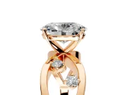 Solitaire Engagement Ring Setting for Oval Center with Criss-Cross Accent Band and Prong Head in Rose Gold