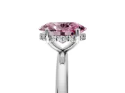 Hidden Halo Engagement Ring Setting for Fancy Pink Oval Center with Thin Round-Wire Band and Prong Head in Platinum