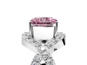 Halo Engagement Ring Setting for Fancy Pink Radiant Cut Center with Pave Infinity Twist Band and Prong Head in Platinum