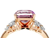 Leaf Cluster Engagement Ring Setting for Fancy Pink Asscher Cut Center with Marquise Accents and Prong Head in Rose Gold