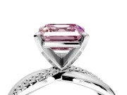 Solitaire Engagement Ring Setting for Fancy Pink Asscher Cut Center with Pave and Plain Crossover and Basket Head in Platinum