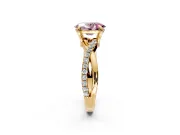 Solitaire Engagement Ring Setting for Fancy Pink Oval Center with Half-Pave Crossover Band and Prong Head in Yellow Gold
