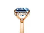 Solitaire Engagement Ring Setting for Fancy Blue Radiant Cut Center with Fine Wire Band and Prong Head in Rose Gold