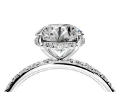 Hidden Halo Engagement Ring Setting for Round Cut Center with Pave Band and Prong Head in Platinum