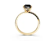 Solitaire Engagement Ring Setting for Fancy Black Cushion Cut Center with Fine Pave Narrow Band and Prong Head in Yellow Gold