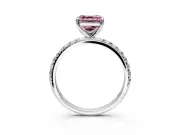 Solitaire Engagement Ring Setting for Fancy Pink Asscher Cut Center with Micro Pave Band and Prong Head in Sterling Silver