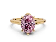 Solitaire Engagement Ring Setting for Fancy Pink Oval Center with Cathedral Band and Prong Head in Yellow Gold