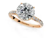 Hidden Halo Engagement Ring Setting for Round Cut Center with Pave Band and Prong Head in Rose Gold