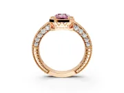 Milgrain Halo Engagement Ring Setting for Fancy Pink Emerald Cut Center with Wide Pave Band and Prong Head in Rose Gold