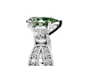 3 Stone Engagement Ring Setting for Fancy Green Pear-Shaped Center with Pave Twist Band and Prong Head in Platinum
