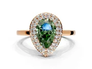 Halo Engagement Ring Setting for Fancy Green Pear-Shaped Center with Plain Tapered Band and Prong Head in Rose Gold
