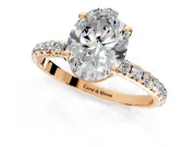 Solitaire Engagement Ring Setting for Oval Center with Micro Pave Band and Prong Head in Rose Gold