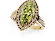 Halo Engagement Ring Setting for Fancy Yellow Marquise Center with Outer Bezel Rim, Pave Band and Prong Head in Yellow Gold