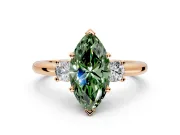 3 Stone Engagement Ring Setting for Fancy Green Marquise Center with Wide Plain Band and Prong Head in Rose Gold