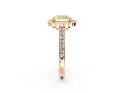 Milgrain Floral Halo Engagement Ring Setting for Fancy Yellow Radiant Cut Center with Pave Band and Prong Head in Rose Gold