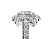 Halo Engagement Ring Setting for Radiant Cut Center with Milgrain Channel Band and Prong Head in Platinum