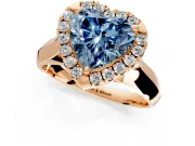 Halo Engagement Ring Setting for Fancy Blue Heart-Shaped Center with Square Band and Prong Head in Rose Gold