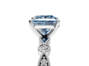 Solitaire Engagement Ring Setting for Fancy Blue Princess Cut Center with Milgrain Bezel Accents and Prong Head in White Gold