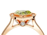 Halo Engagement Ring Setting for Fancy Yellow Heart-Shaped Center with Milgrain Pave Band and Bezel Head in Rose Gold