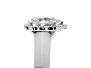 Halo Engagement Ring Setting for Pear-Shaped Center with Knife Ridge Cathedral Band and Prong Head in Sterling Silver