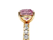 Solitaire Engagement Ring Setting for Fancy Pink Cushion Cut Center with Round Cut Pave Band and Prong Head in Yellow Gold