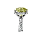 Solitaire Engagement Ring Setting for Fancy Yellow Round Cut Center with Band of Accents and Prong Head in Platinum