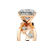 Solitaire Engagement Ring Setting for Radiant Cut Center with Criss-Cross Accent Band and Prong Head in Rose Gold